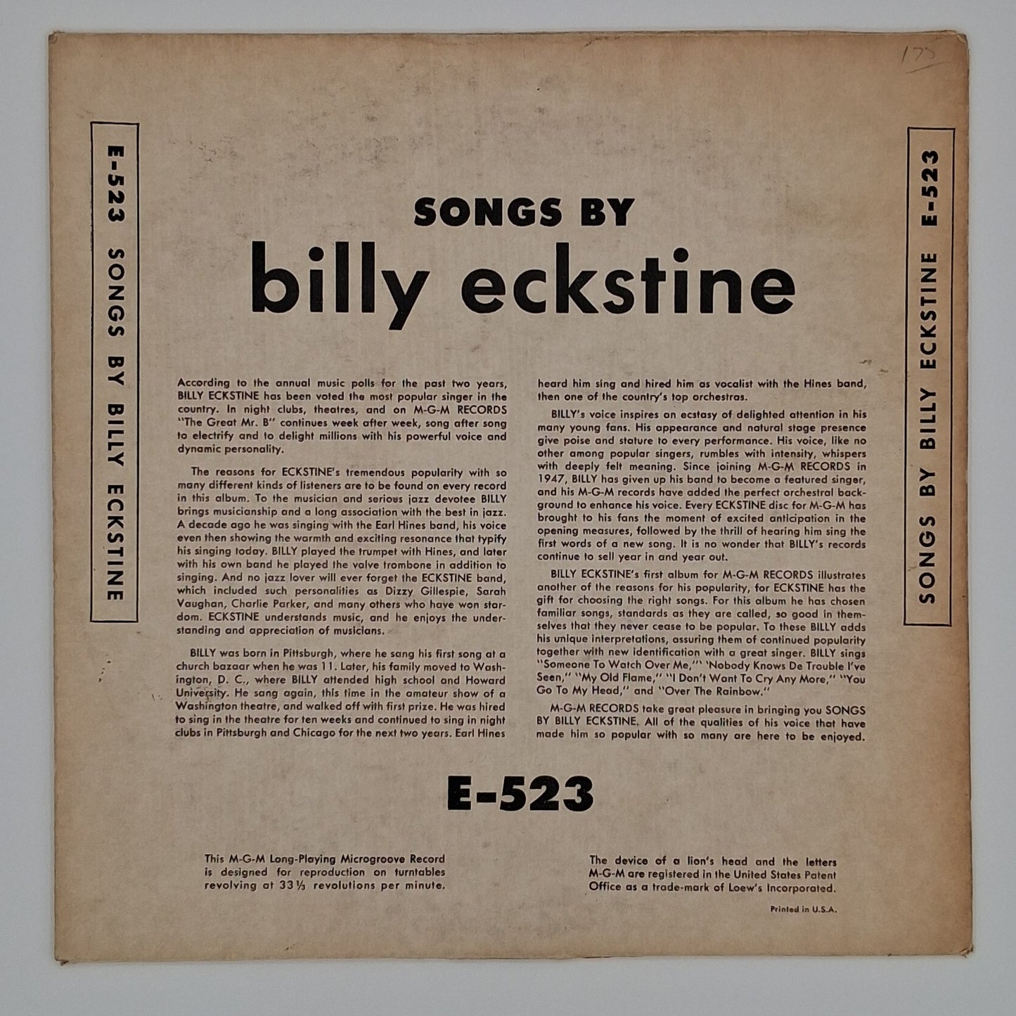 Billy Eckstine – Songs By Billy Eckstine
