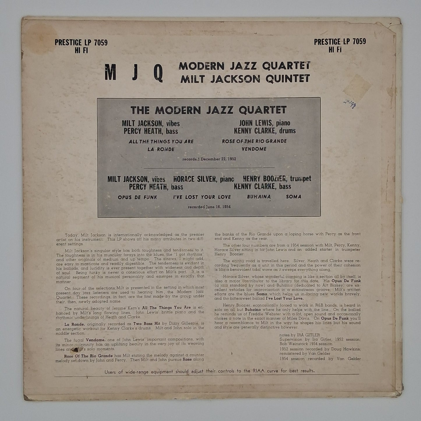 Modern Jazz Quartet, Milt Jackson Quintet – M J Q