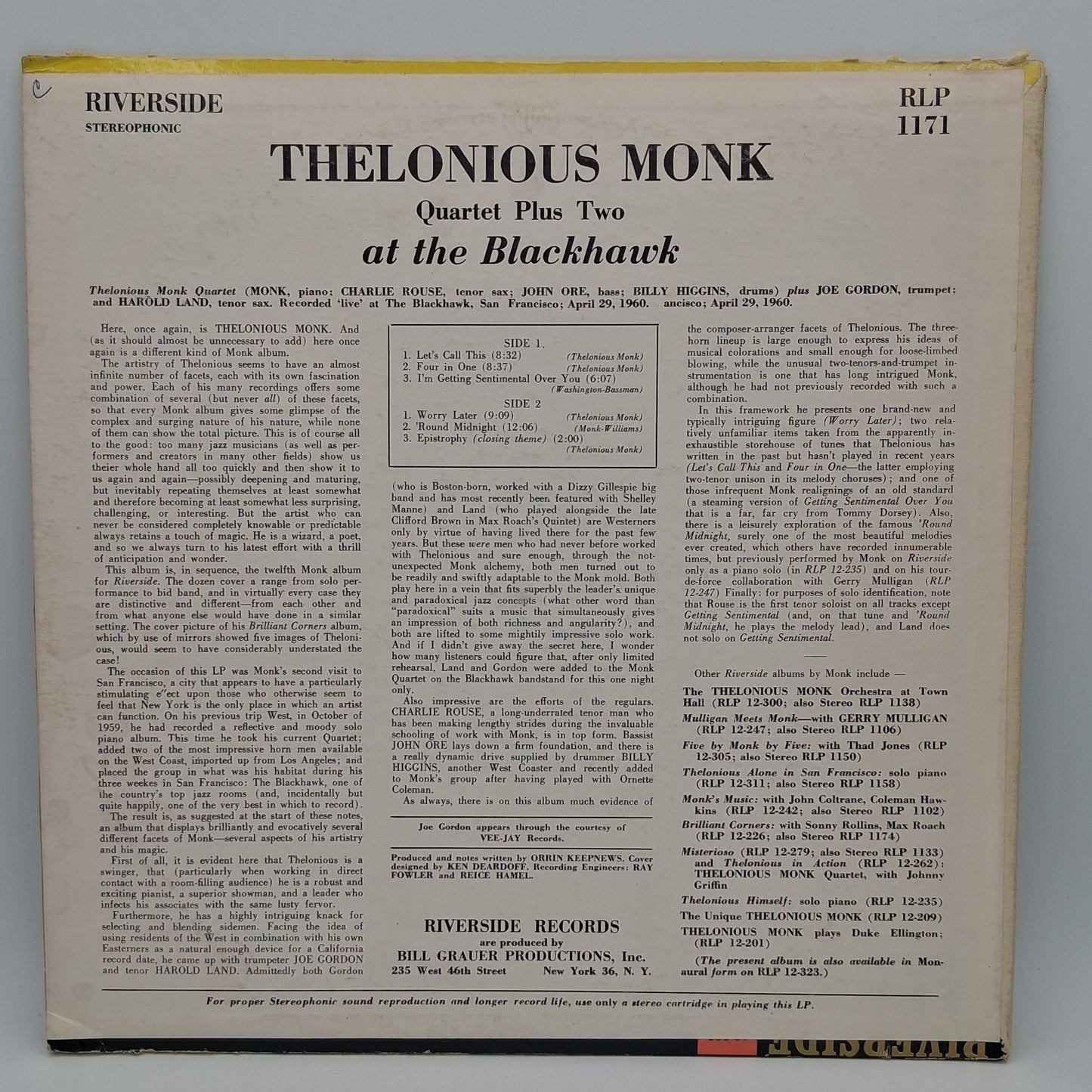 Thelonious Monk Quartet Plus Two – At The Blackhawk