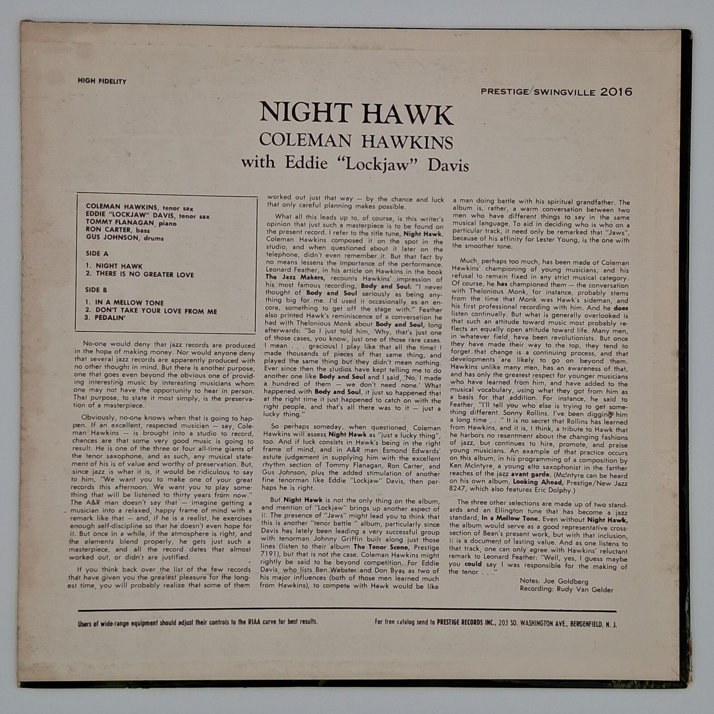 Coleman Hawkins With Eddie "Lockjaw" Davis – Night Hawk
