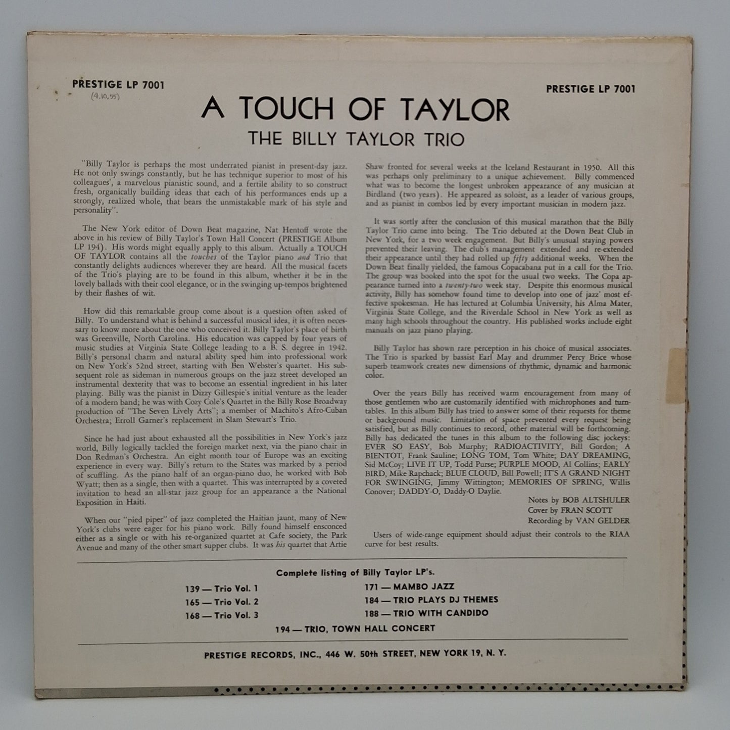 The Billy Taylor Trio – A Touch Of Taylor