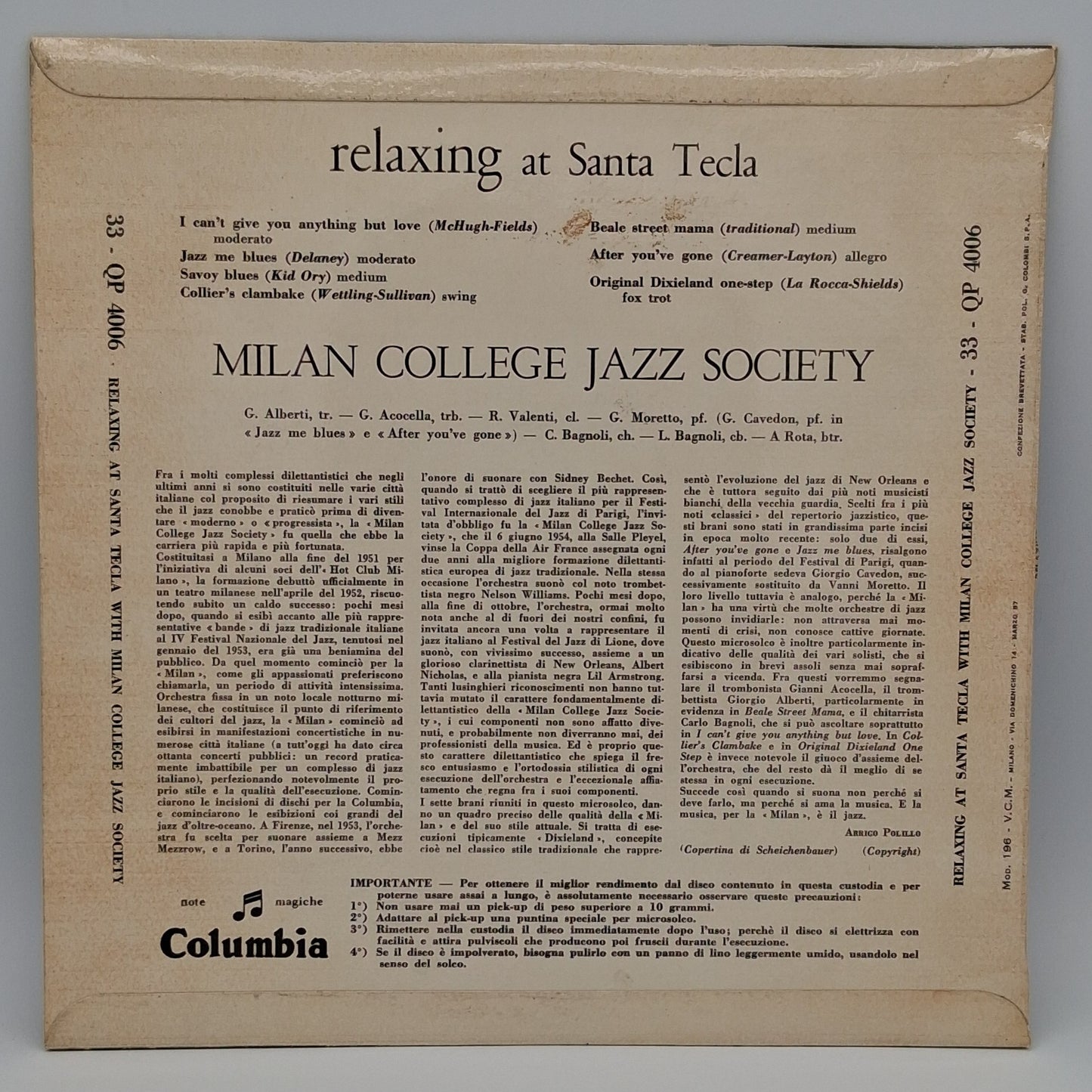 Milan College Jazz Society – Relaxing At Santa Tecla