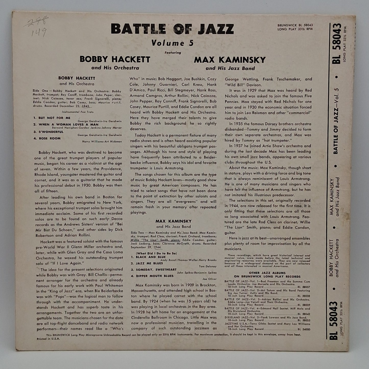 Bobby Hackett And His Orchestra / Max Kaminsky And His Jazz Band – Battle Of Jazz Volume 5