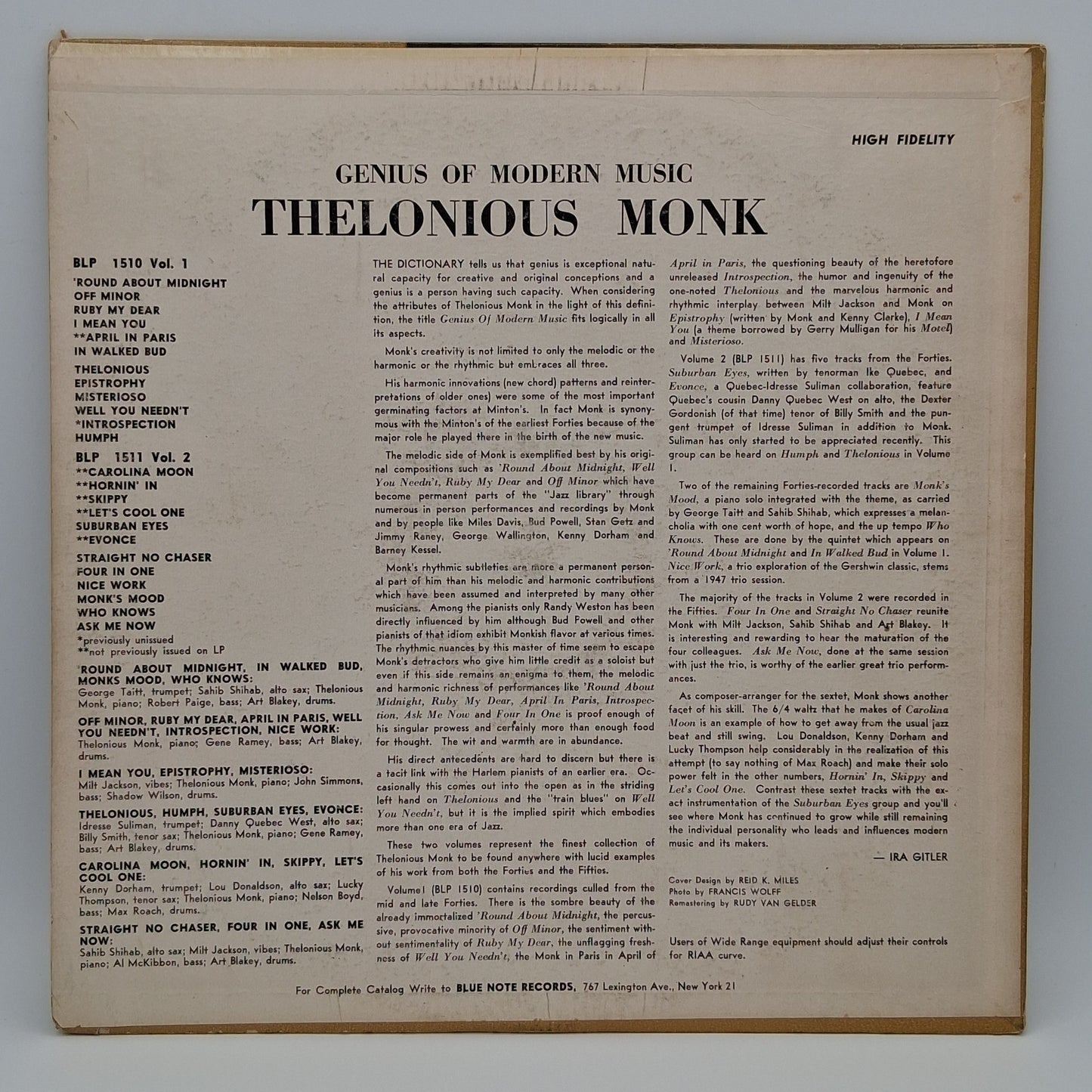 Thelonious Monk – Genius Of Modern Music (Volume One)