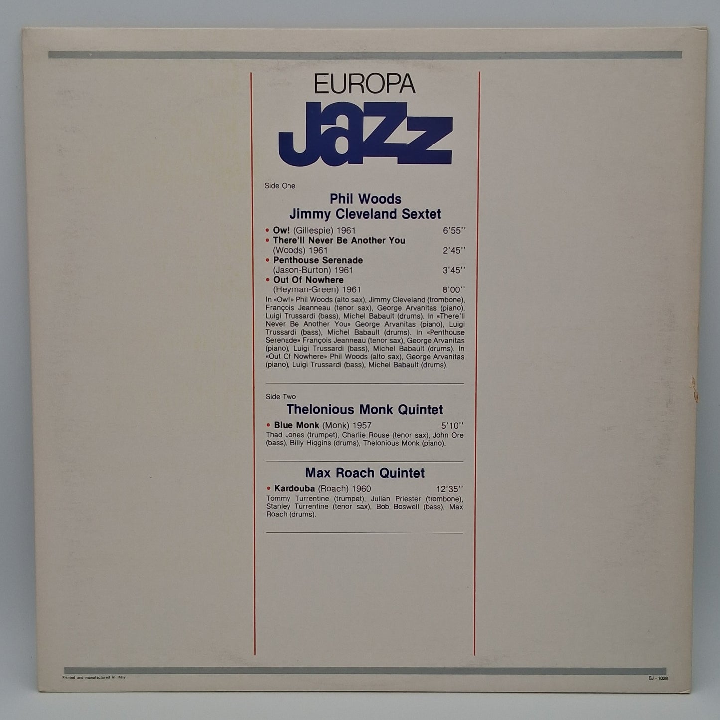 Thelonious Monk, Phil Woods, Jimmy Cleveland, Max Roach – Europa Jazz