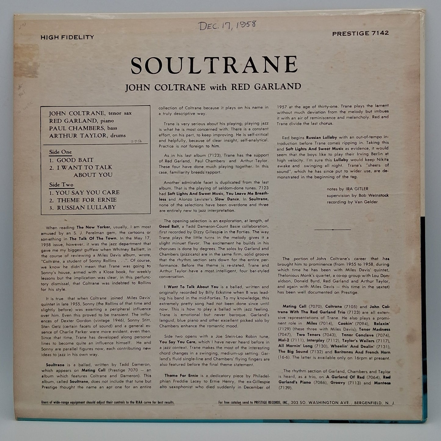 John Coltrane With Red Garland – Soultrane