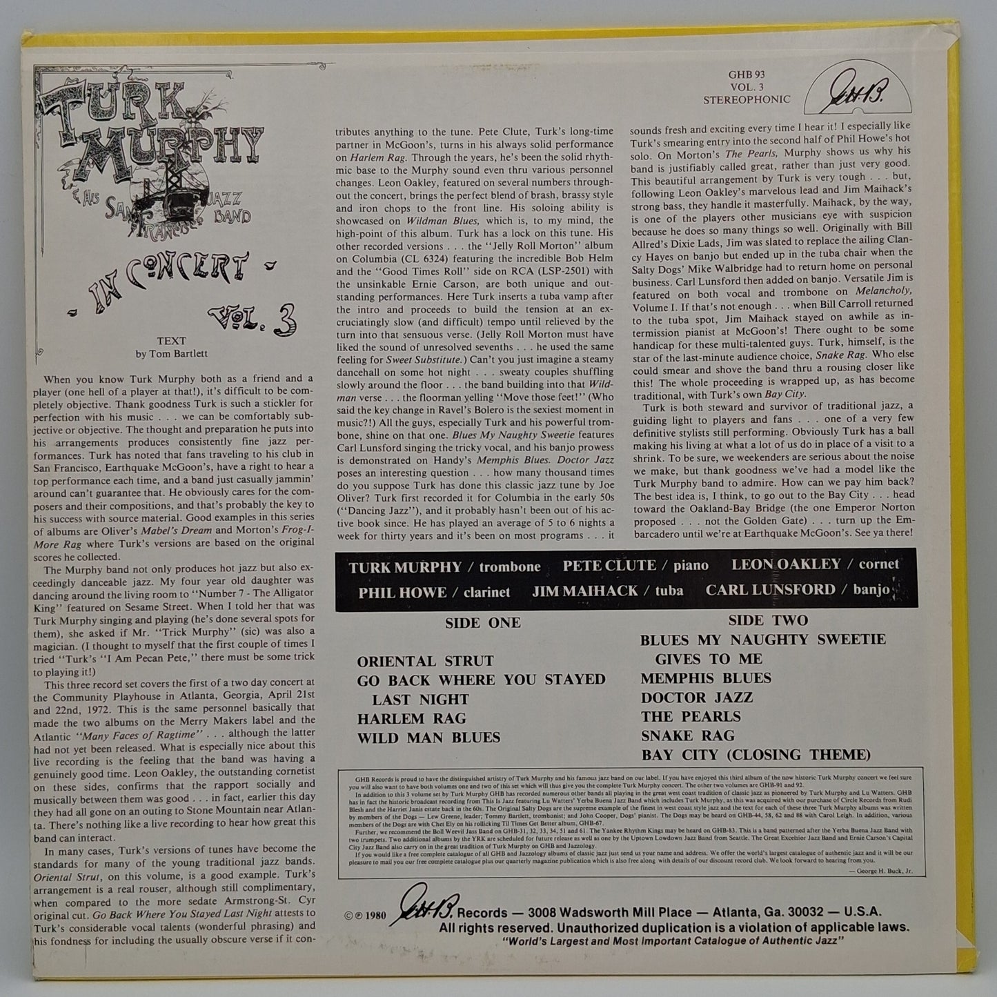 Turk Murphy & His San Francisco Jazz Band – In Concert - Vol. 3
