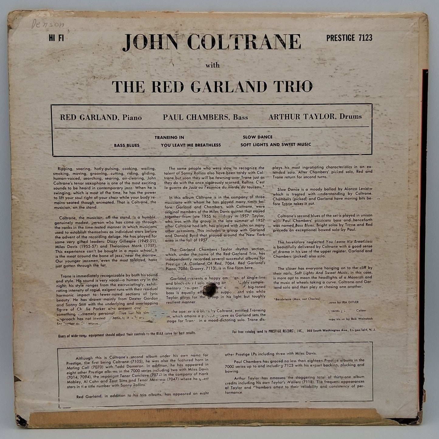 John Coltrane With The Red Garland Trio – John Coltrane With The Red Garland Trio
