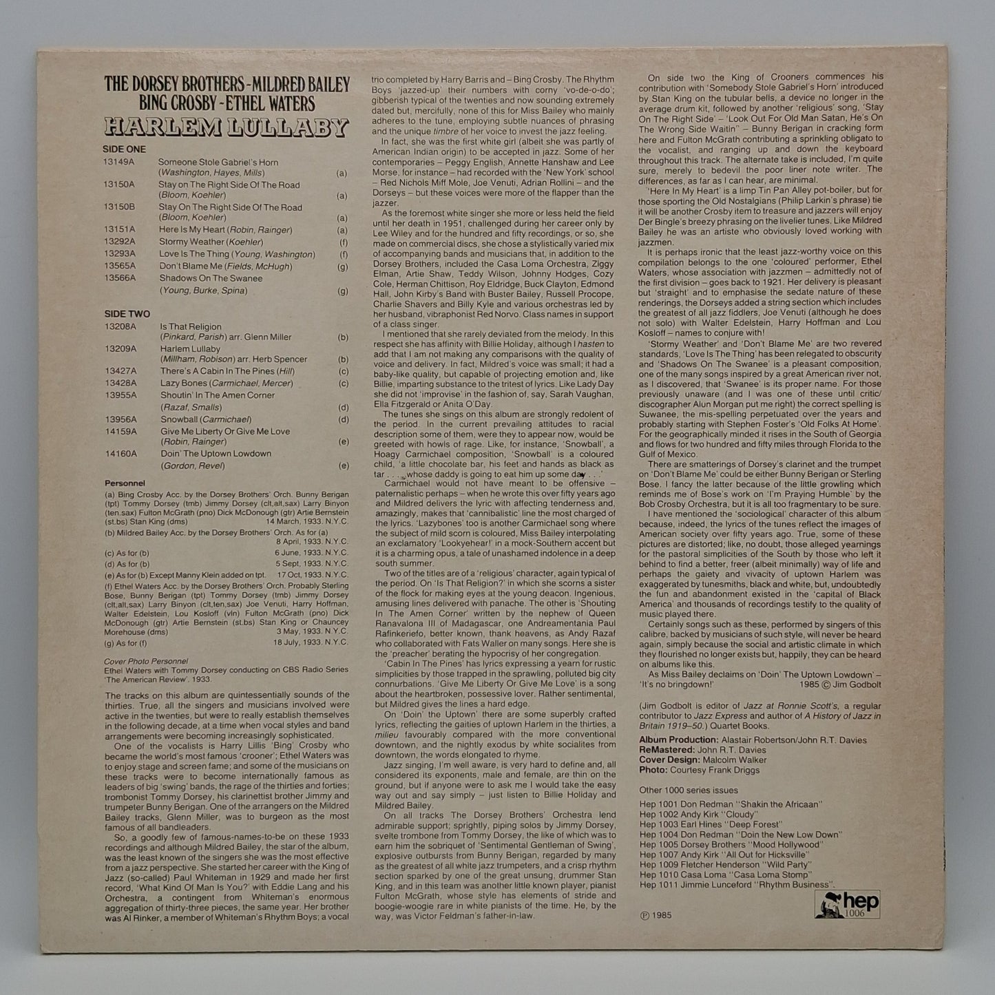The Dorsey Brothers ~ Mildred Bailey ~ Bing Crosby ~ Ethel Waters – Harlem Lullaby