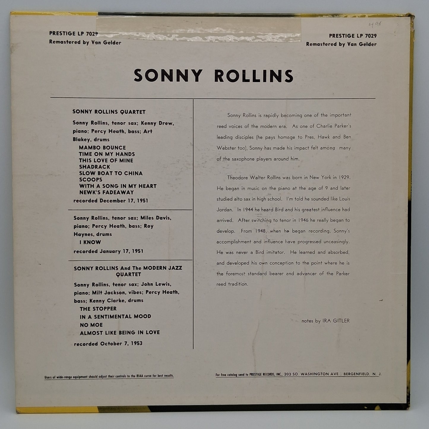 Sonny Rollins With The Modern Jazz Quartet Featuring Art Blakey And Kenny Drew – Sonny Rollins With The Modern Jazz Quartet