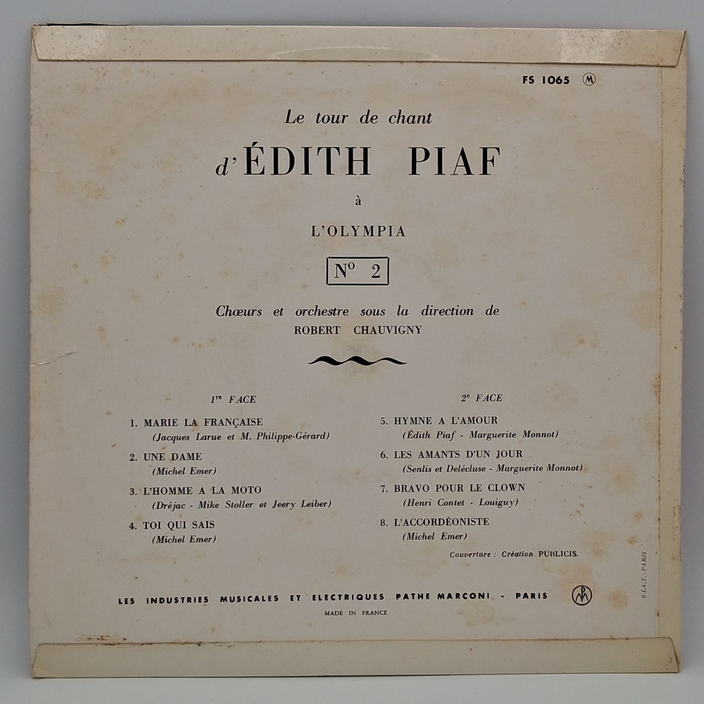 Edith Piaf – Le Tour De Chant D'Edith Piaf N° 2 Enregistré Au Cours Du Spectacle De L'Olympia