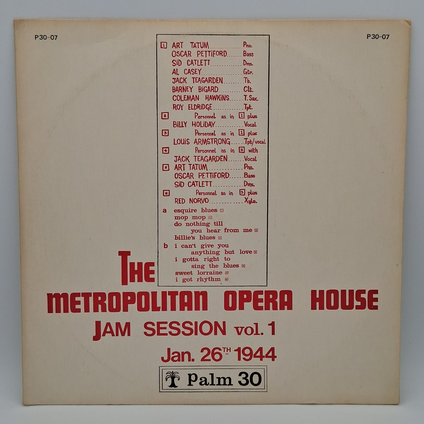 Various – Vol. 1 - The Metropolitan Opera House Jam Session (Jan. 26th 1944)
