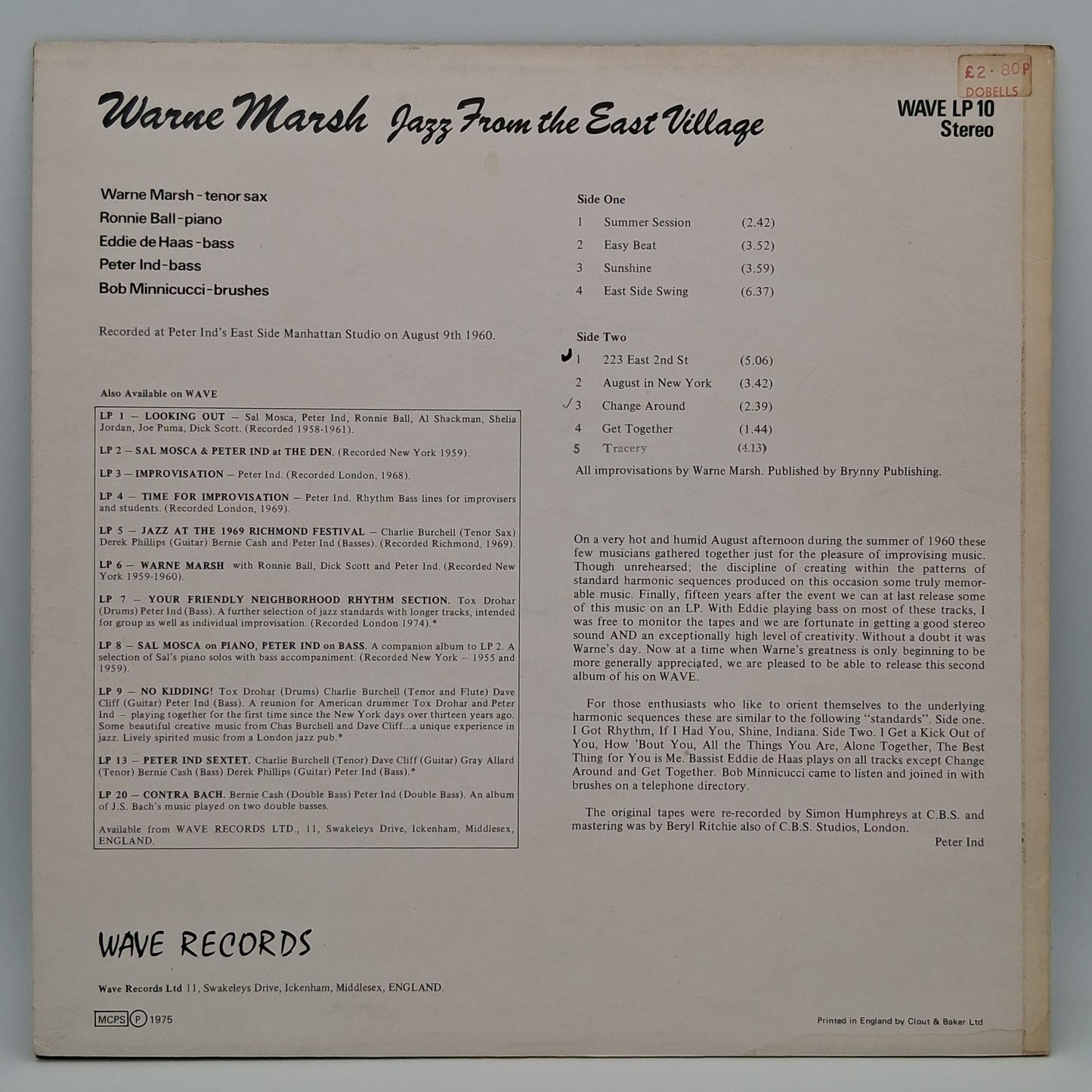 Warne Marsh – Jazz From The East Village