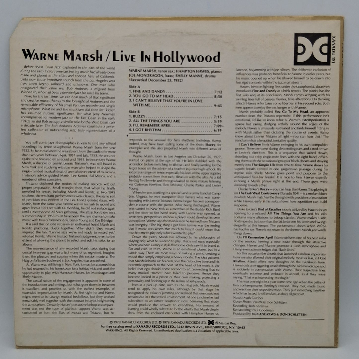 Warne Marsh – Live In Hollywood
