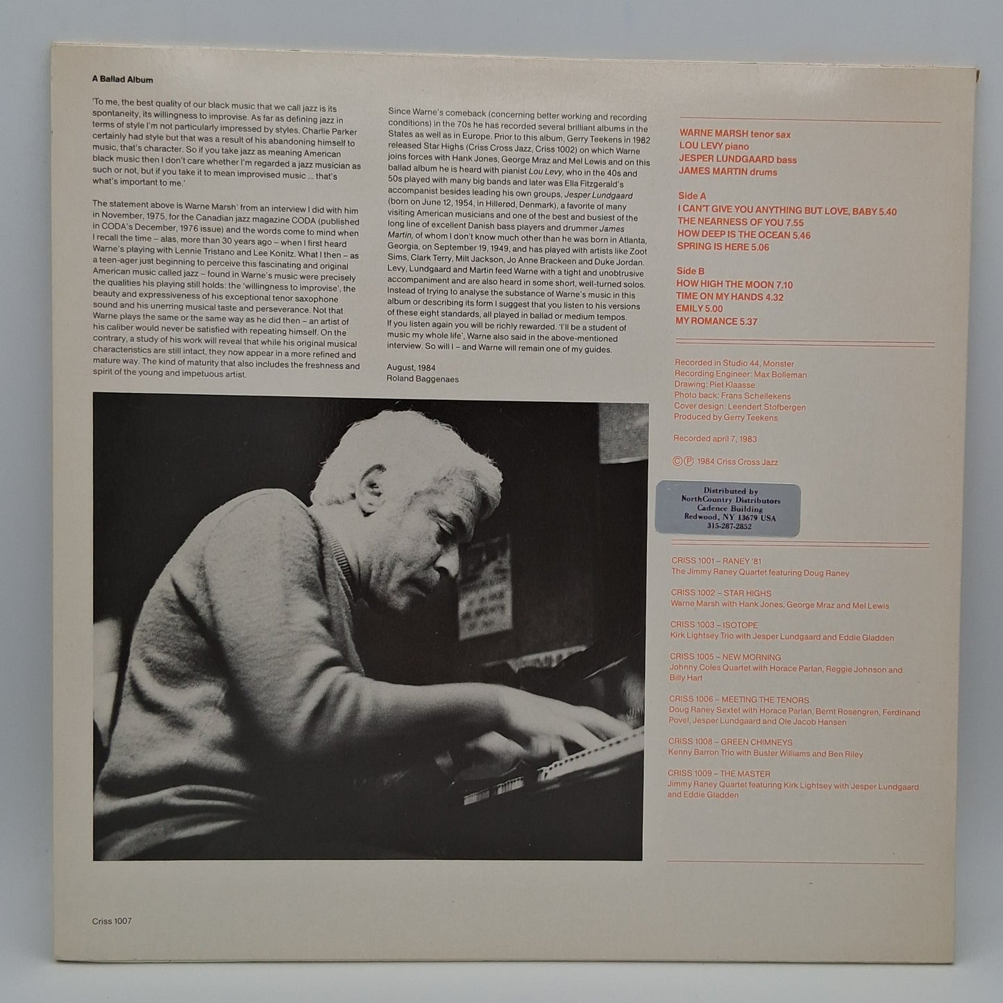 Warne Marsh Quartet Featuring Lou Levy – A Ballad Album
