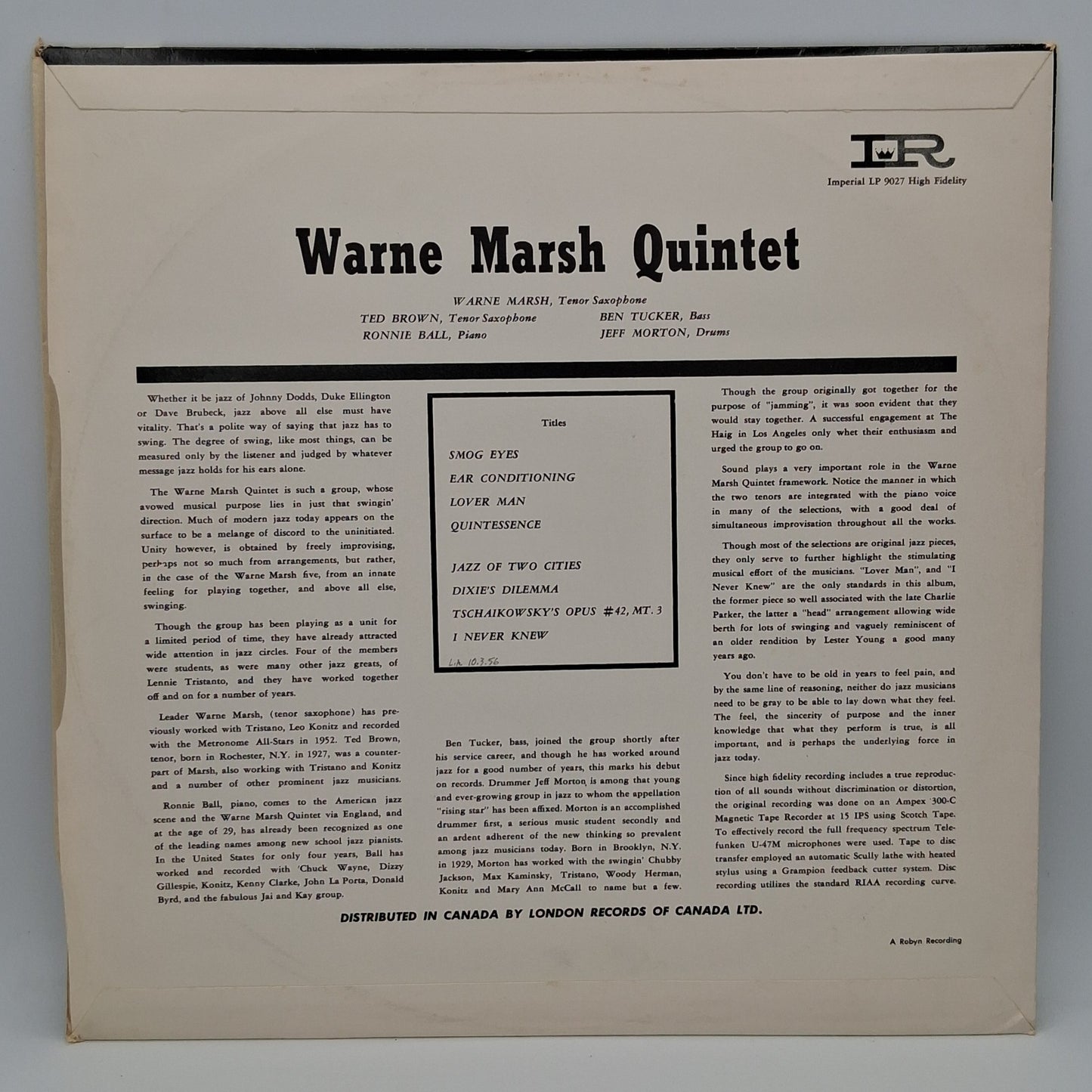 Warne Marsh – Jazz Of Two Cities