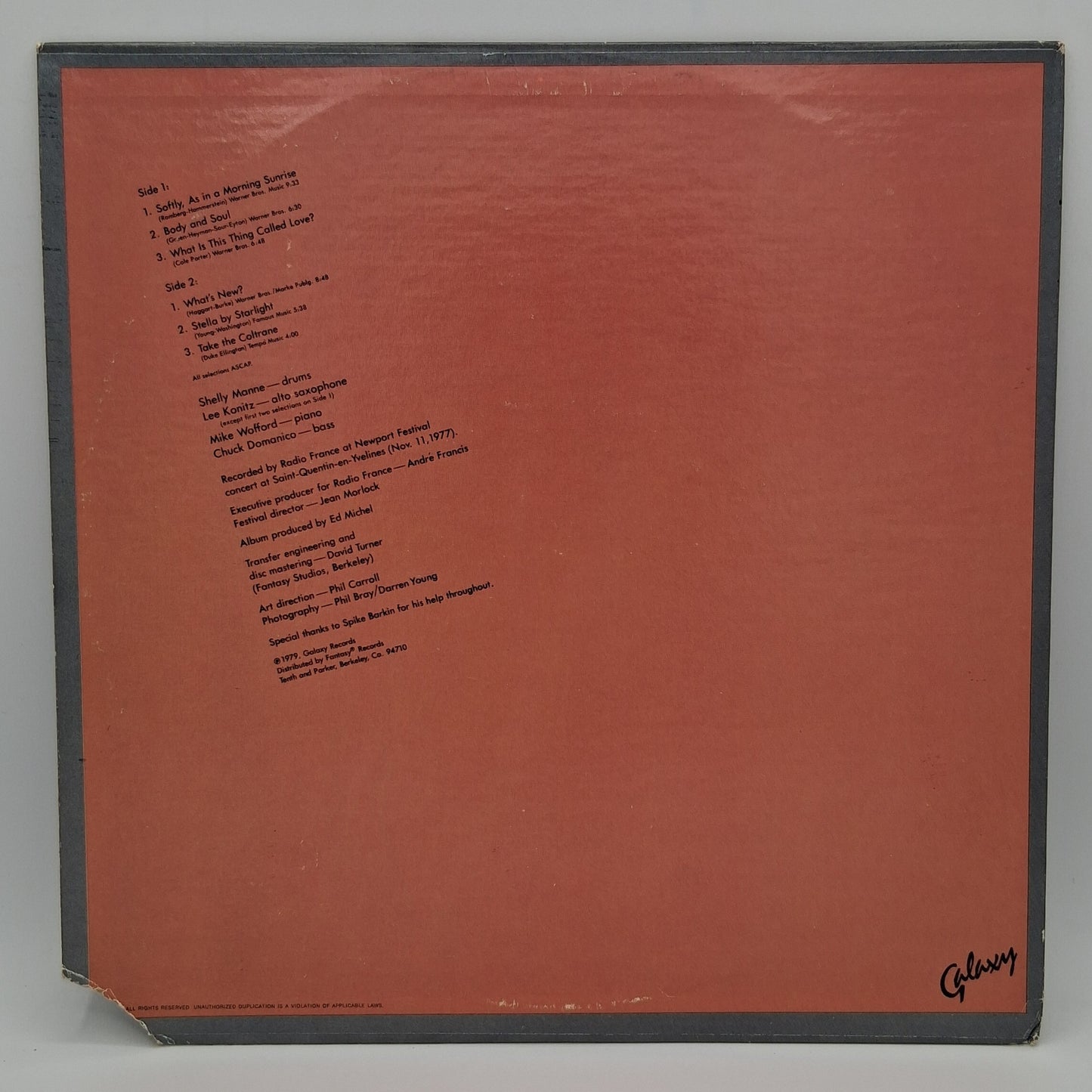 Shelly Manne Quartet Featuring Lee Konitz – French Concert