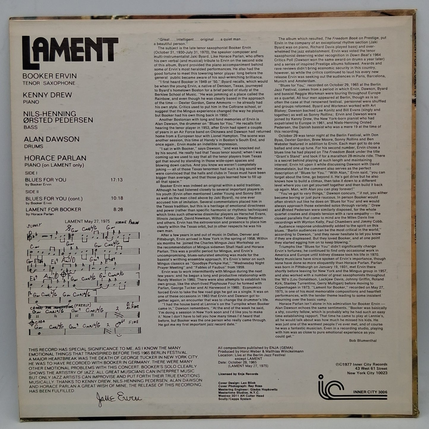 Booker Ervin – Lament For Booker Ervin