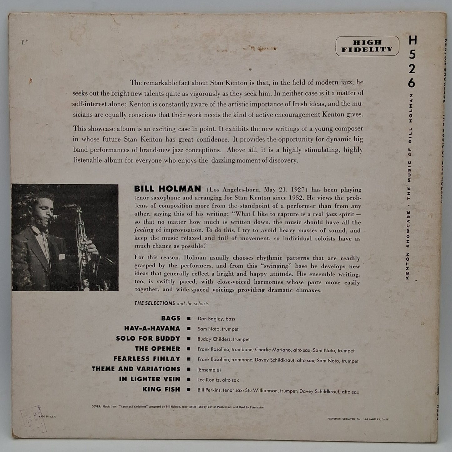 Stan Kenton And His Orchestra – Kenton Showcase - The Music Of Bill Holman