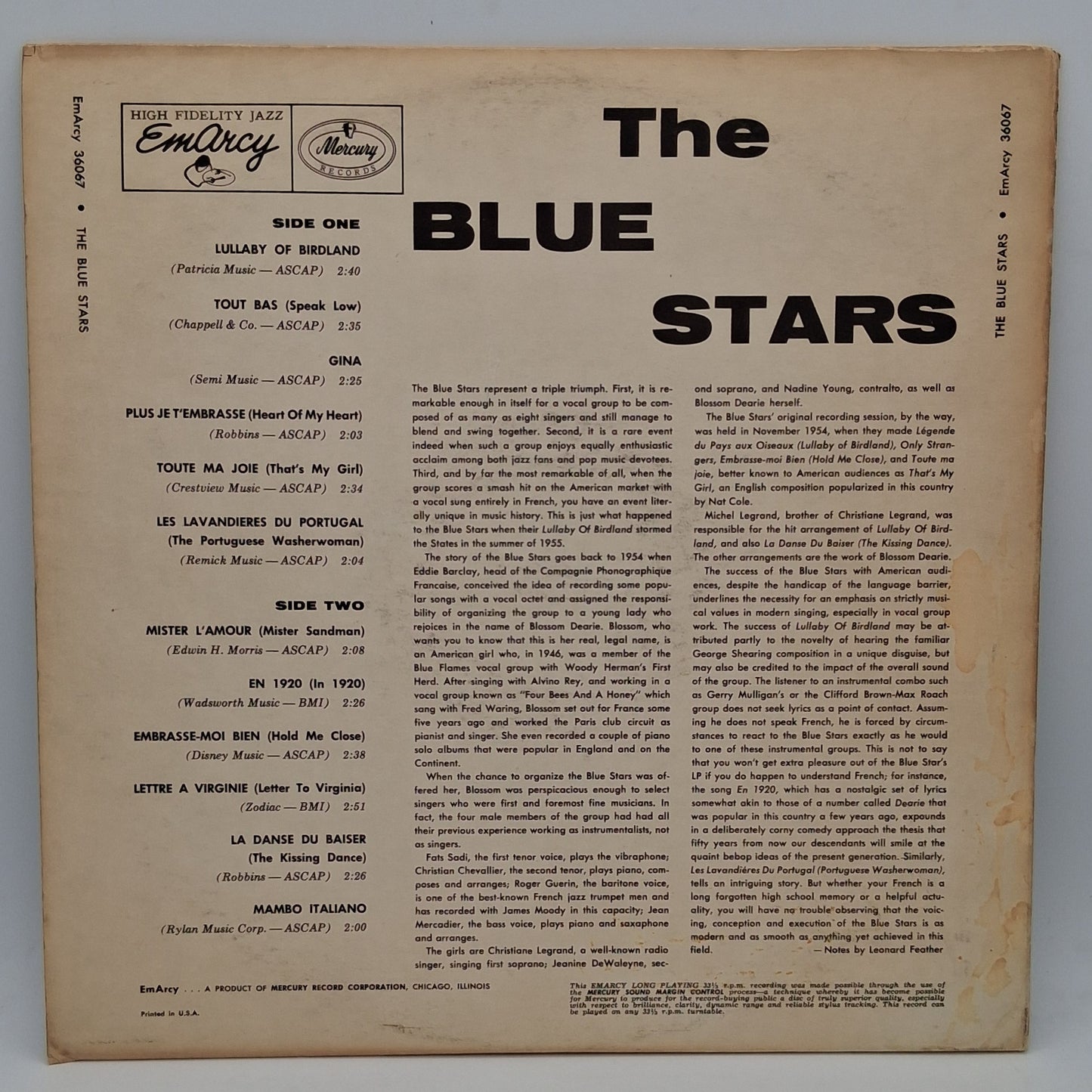 Blue Stars Of France – Lullaby Of Birdland (And Other Famous Hits By The Blue Stars Of France)