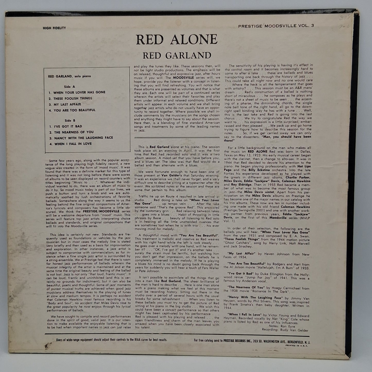 Red Garland – Red Alone - Volume 3