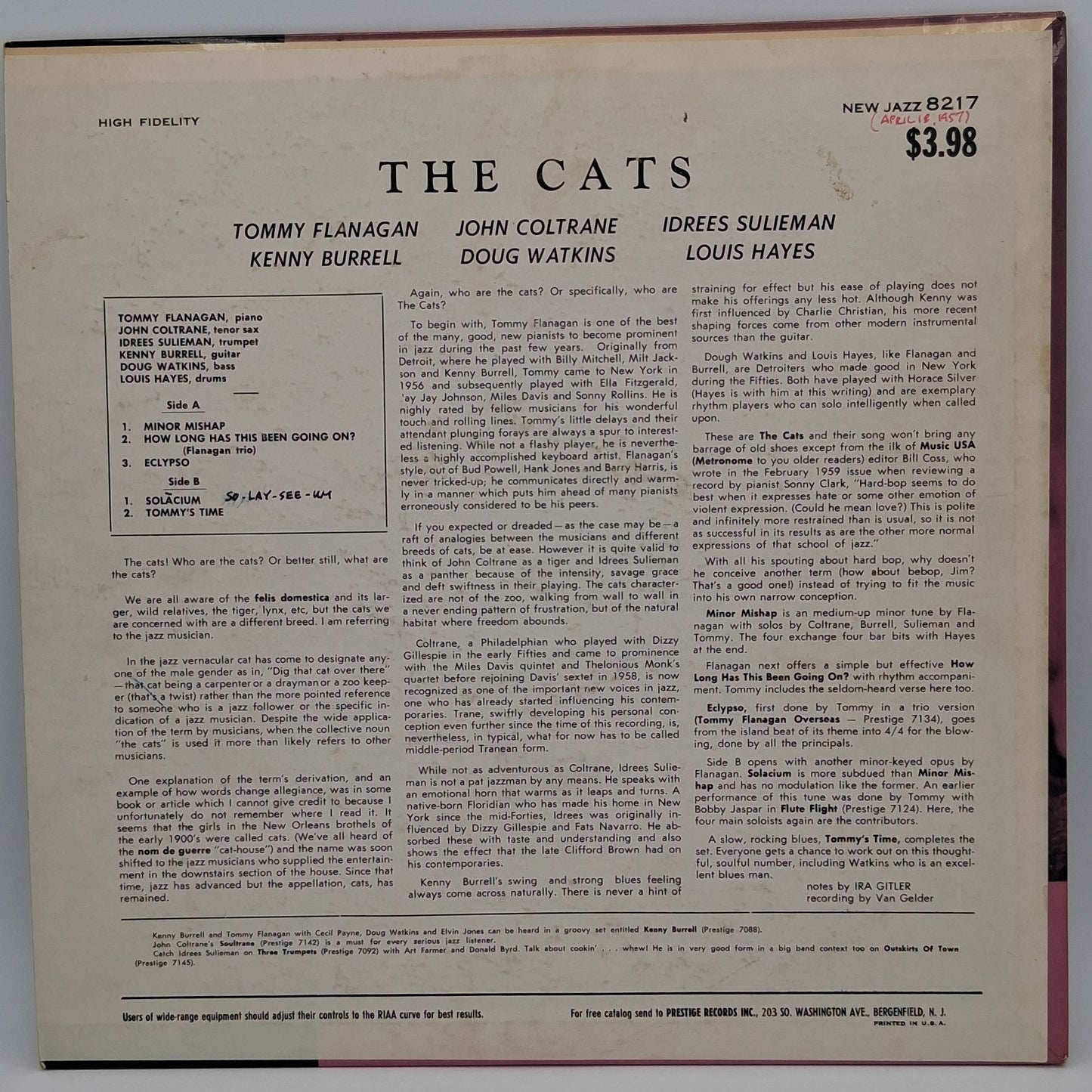 Tommy Flanagan, John Coltrane, Kenny Burrell, Idrees Sulieman – The Cats
