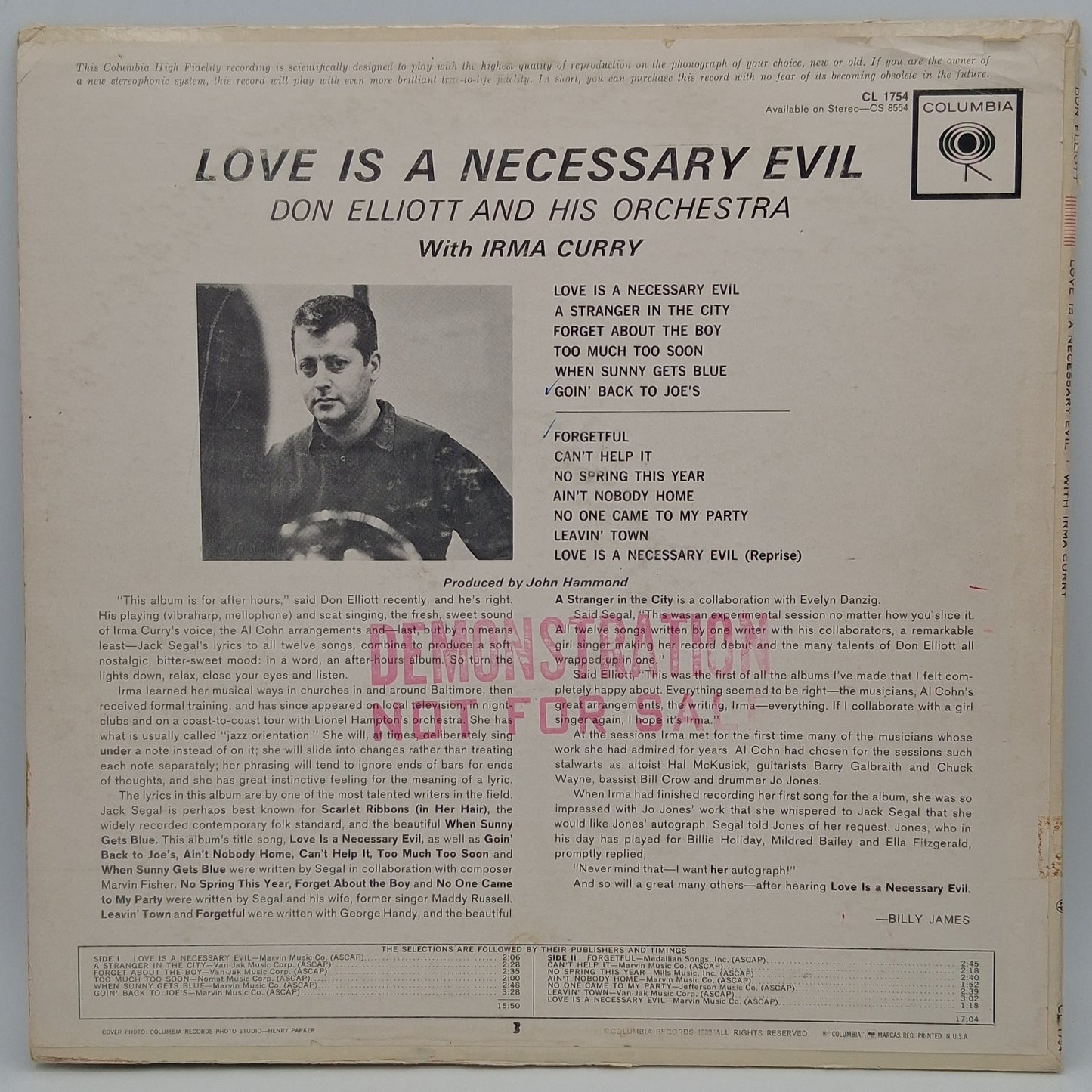 Don Elliott And His Orchestra With Irma Curry – Love Is A Necessary Evil