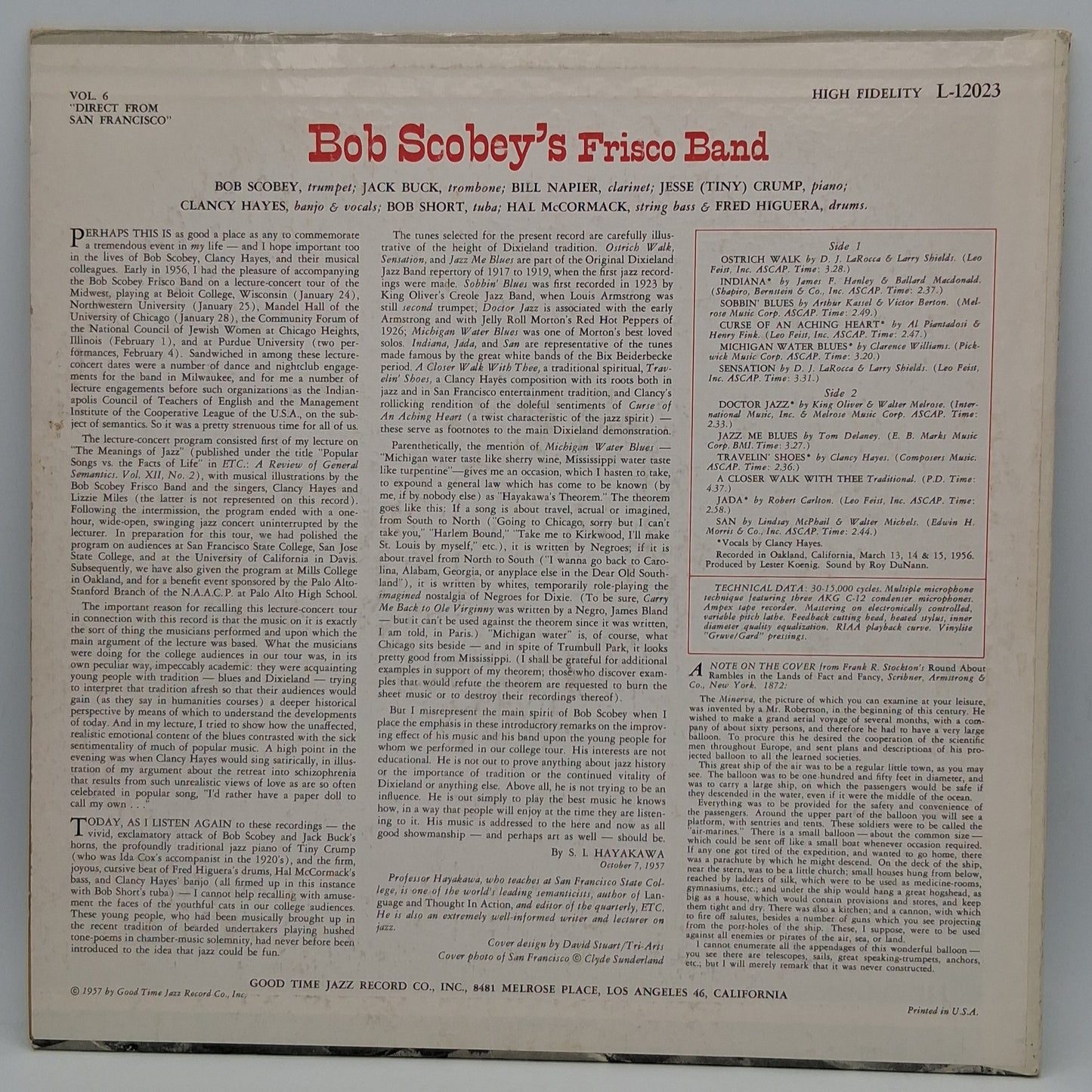 Bob Scobey's Frisco Band With Vocals By Clancy Hayes – Direct From San Francisco!
