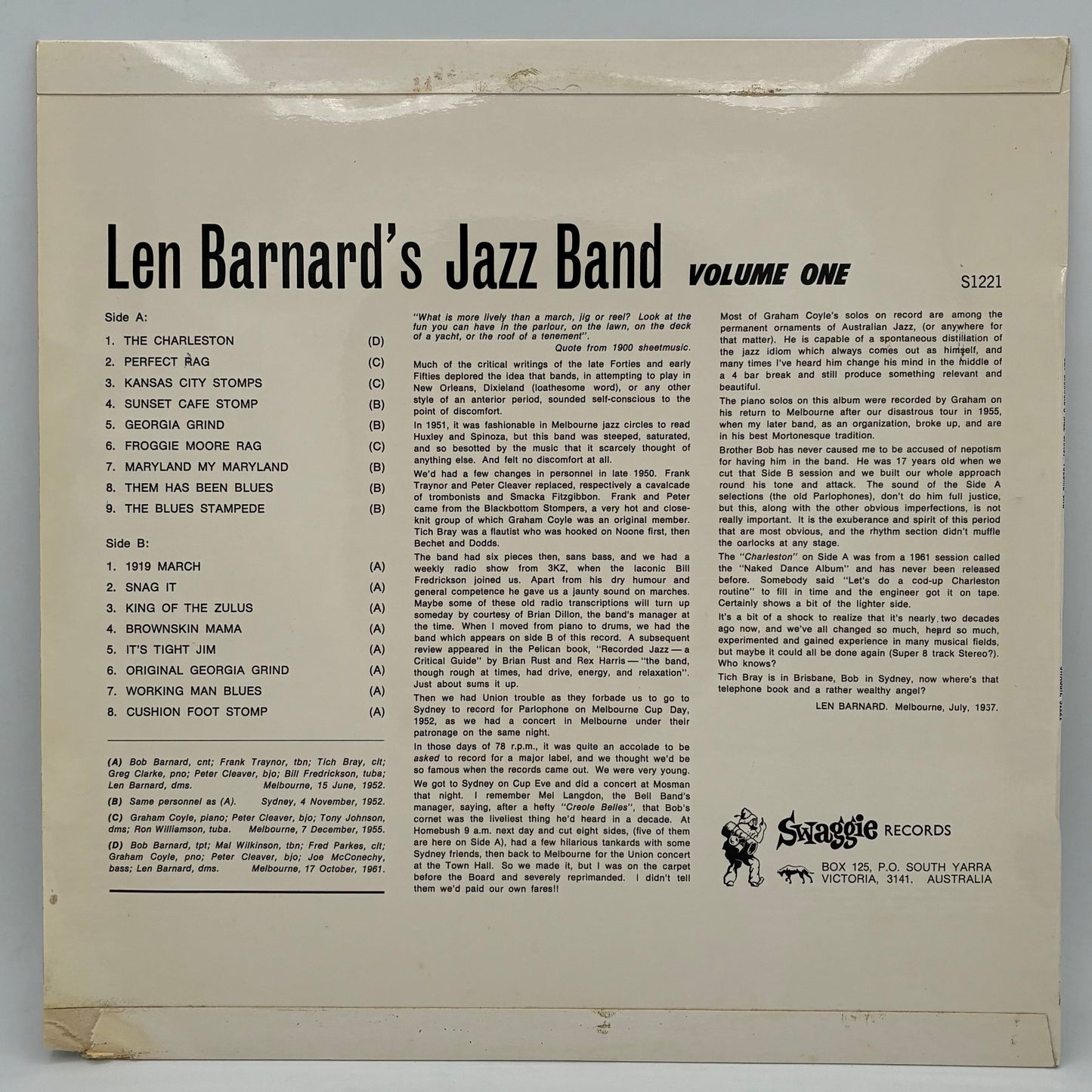 Len Barnard's Famous Jazz Band – Len Barnard's Jazz Band Volume 1