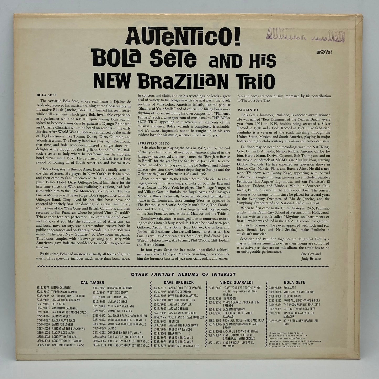 Bola Sete And His New Brazilian Trio – Autentico!