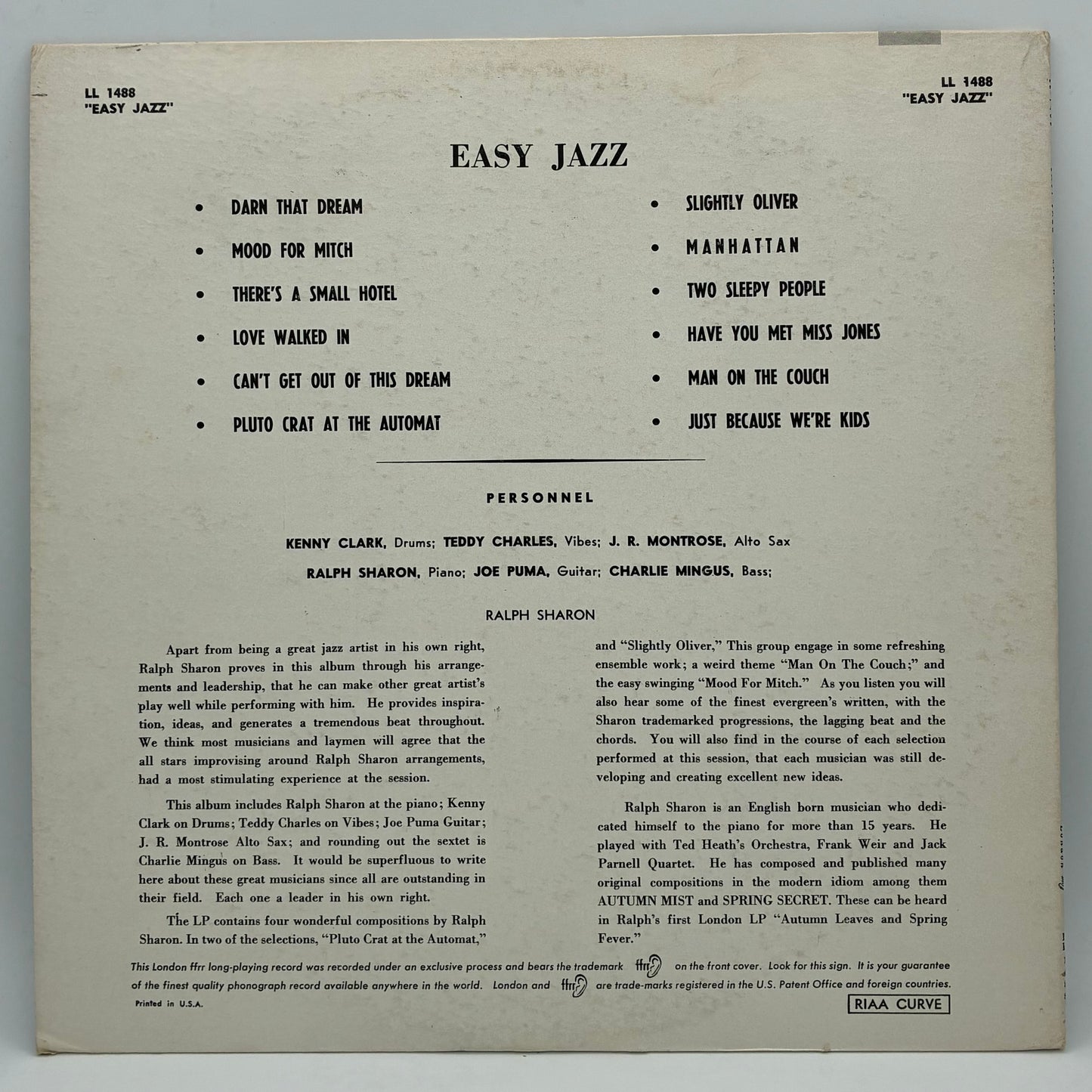 Ralph Sharon's All-Star Sextet – Easy Jazz