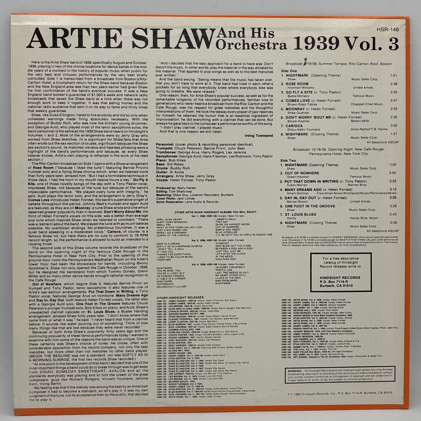Artie Shaw And His Orchestra – The Uncollected Artie Shaw, Vol. 3, 1939