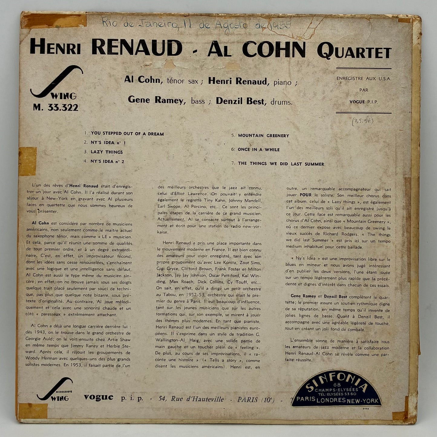 Henri Renaud-Al Cohn Quartet – Nous Rapporte Des U.S.A.