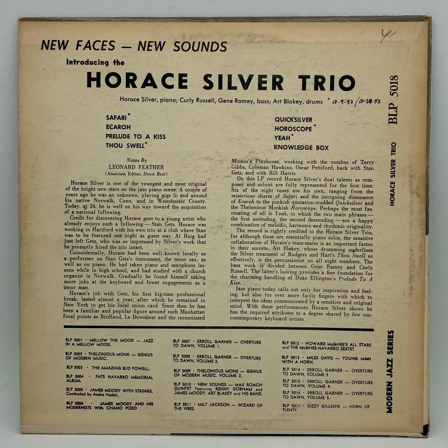 The Horace Silver Trio – New Faces - New Sounds