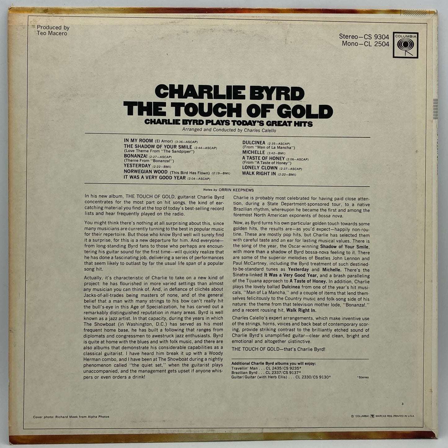 Charlie Byrd – The Touch Of Gold (Charlie Byrd Plays Today’s Great Hits)