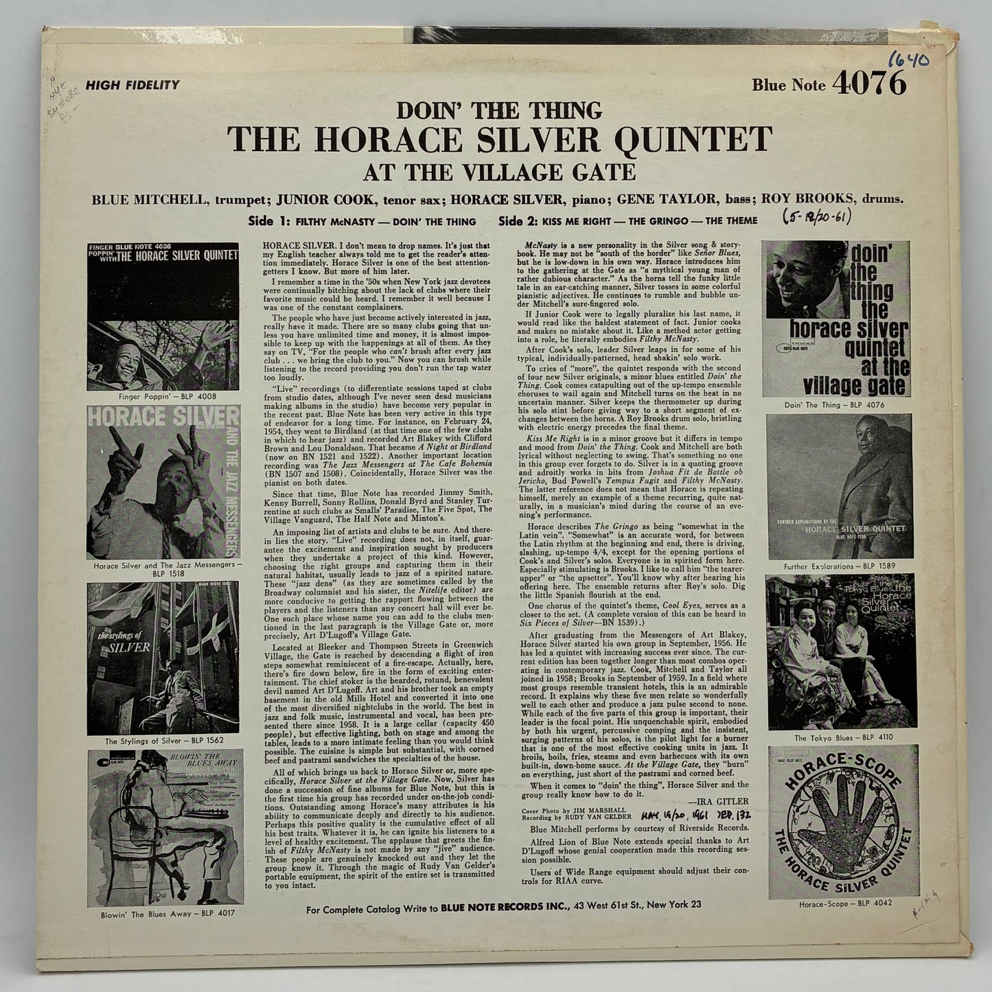 The Horace Silver Quintet – Doin' The Thing - At The Village Gate