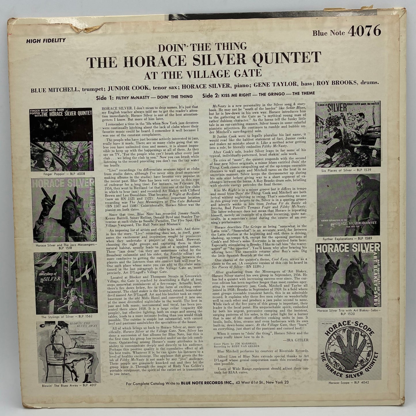 The Horace Silver Quintet – Doin' The Thing - At The Village Gate