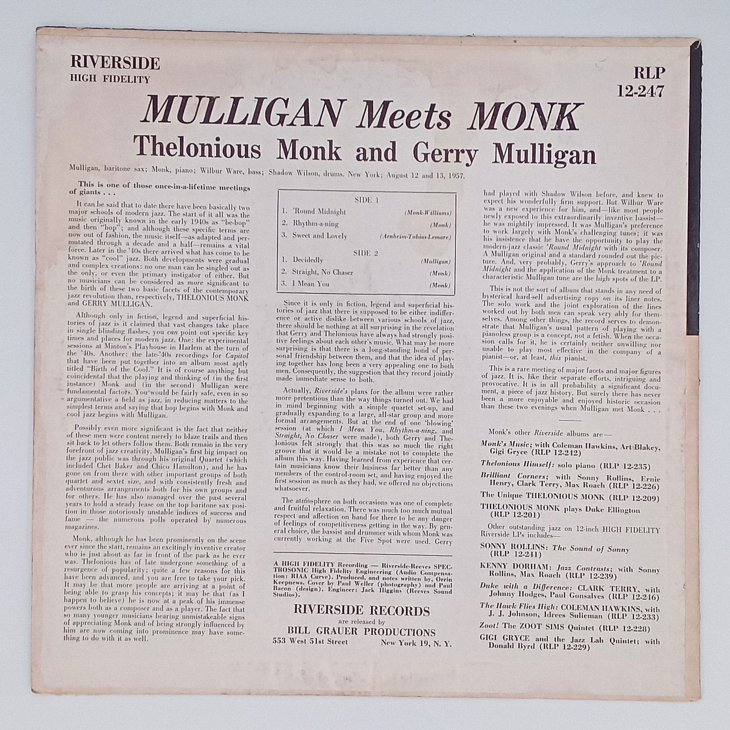 Thelonious Monk And Gerry Mulligan – Mulligan Meets Monk