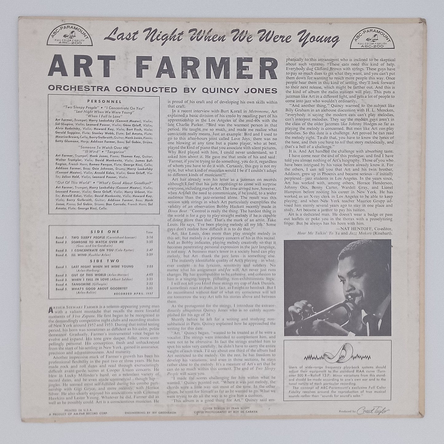 Art Farmer With The Quincy Jones Orchestra – Last Night When We Were Young