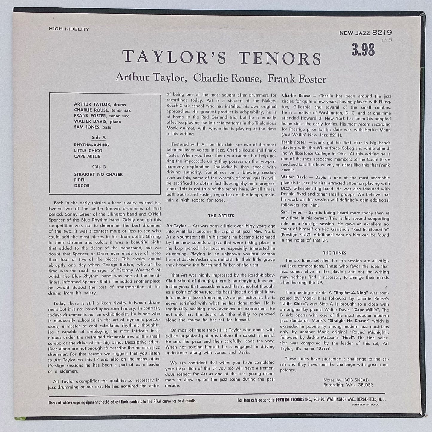 Arthur Taylor, Charlie Rouse, Frank Foster – Taylor's Tenors