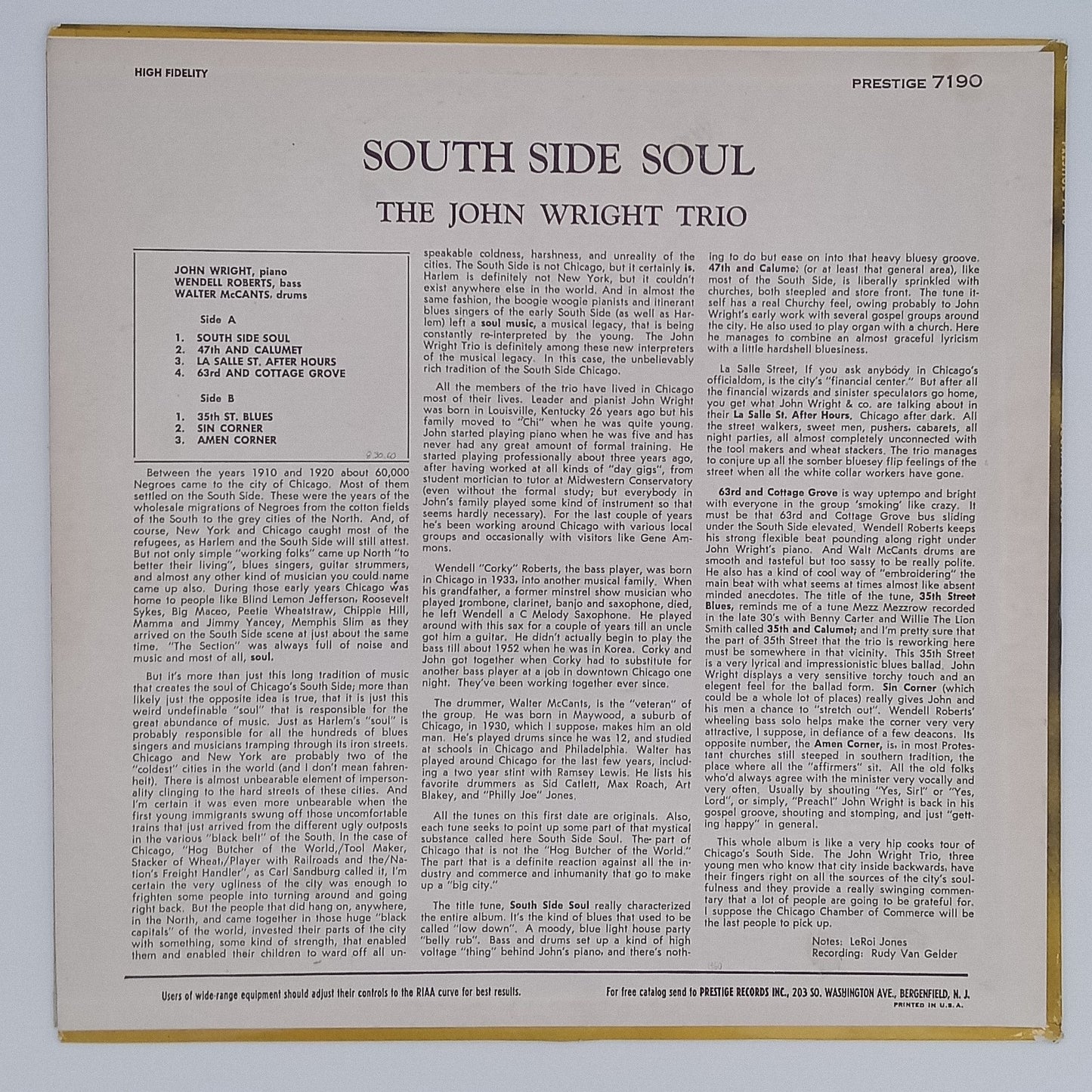 The John Wright Trio – South Side Soul
