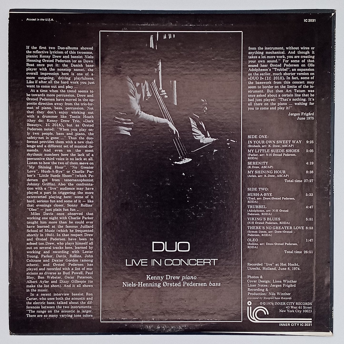 Kenny Drew / Niels-Henning Ørsted Pedersen – Duo Live In Concert