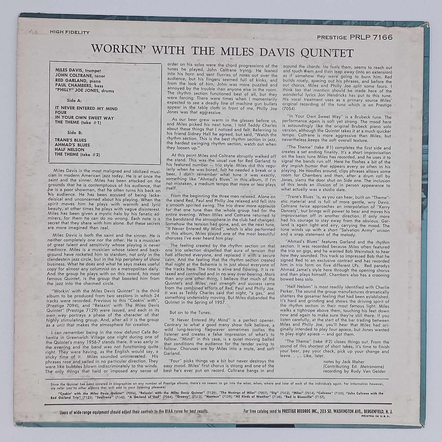 The Miles Davis Quintet – Workin' With The Miles Davis Quintet
