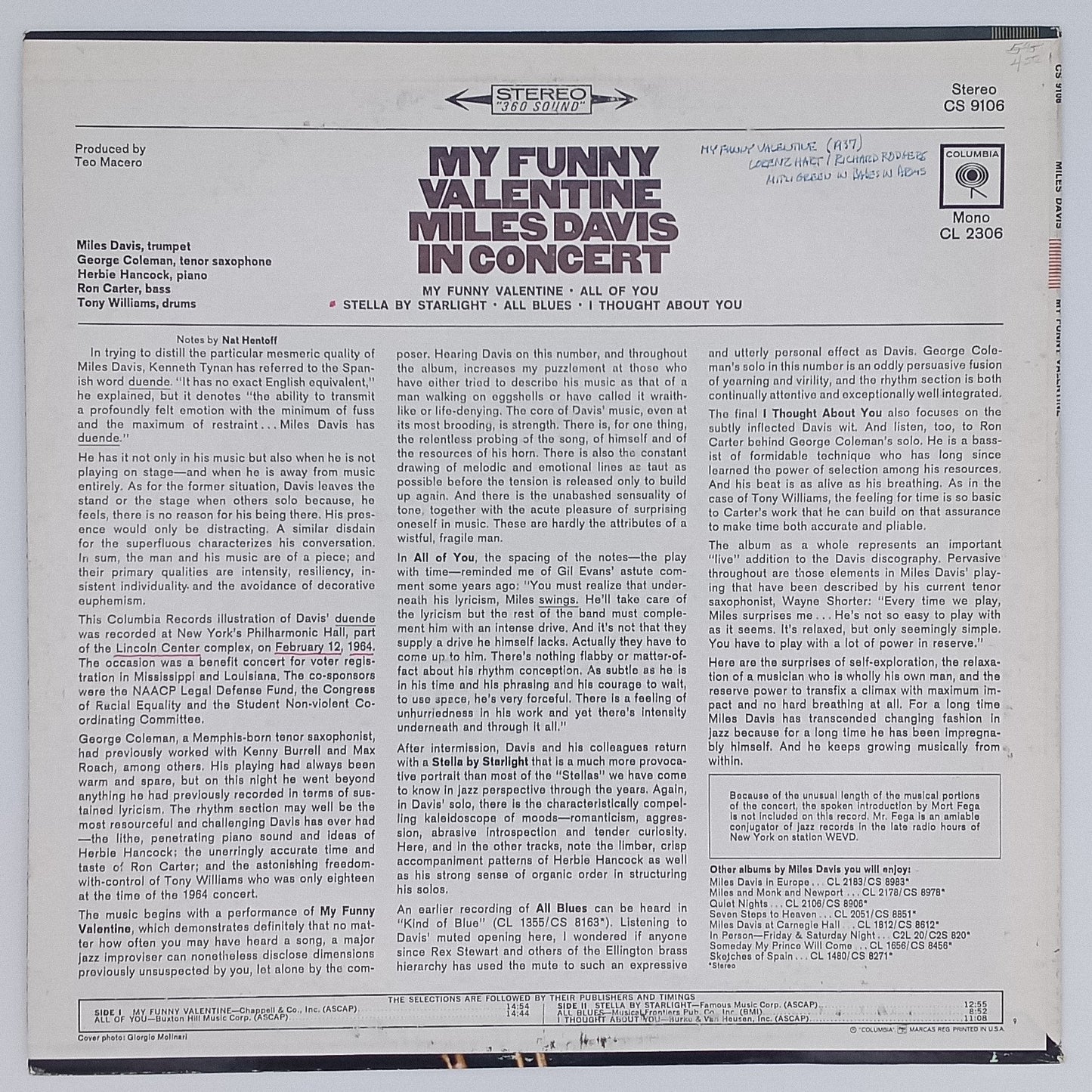 Miles Davis – My Funny Valentine - Miles Davis In Concert