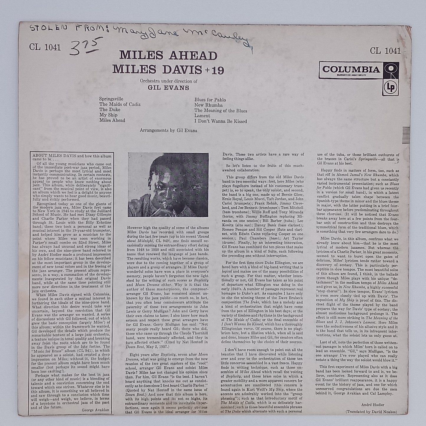 Miles Davis + 19 - Orchestra Under The Direction Of Gil Evans – Miles Ahead