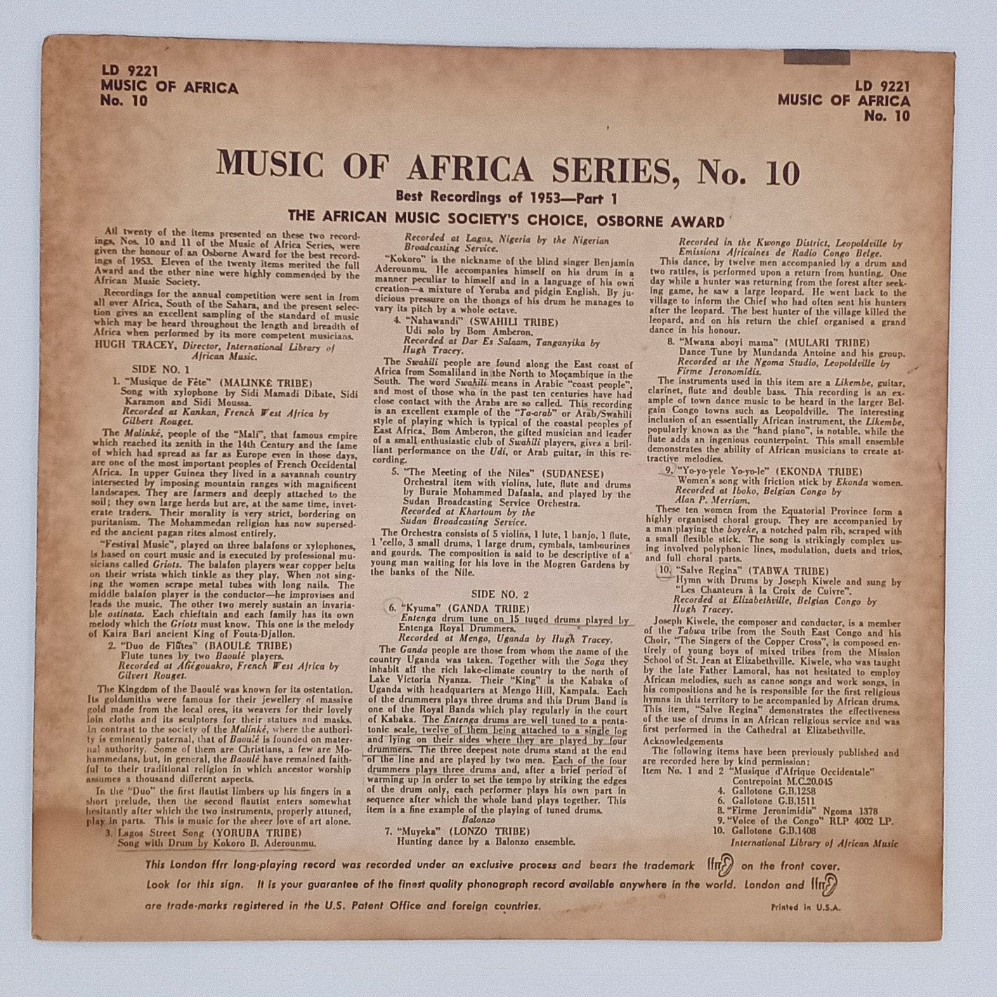 Hugh Tracey – The Best Recordings Of 1953 Part 1 (African Music Society's Choice)