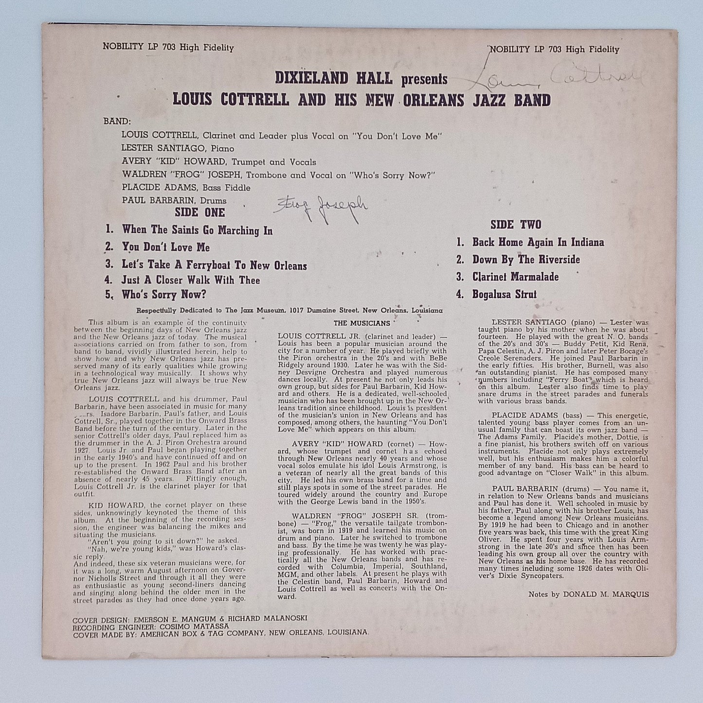Louis Cottrell And His New Orleans Jazz Band – Dixieland Hall Presents Louis Cottrell And His New Orleans Jazz Band