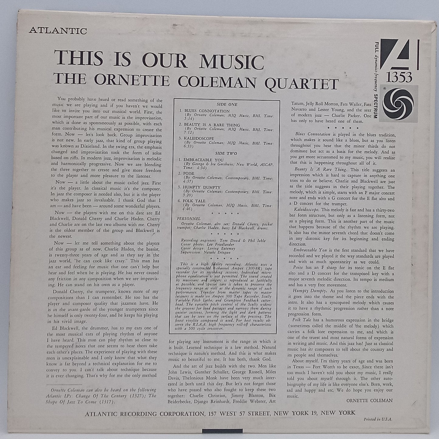 The Ornette Coleman Quartet The Ornette Coleman Quartet  Read More  – This Is Our Music