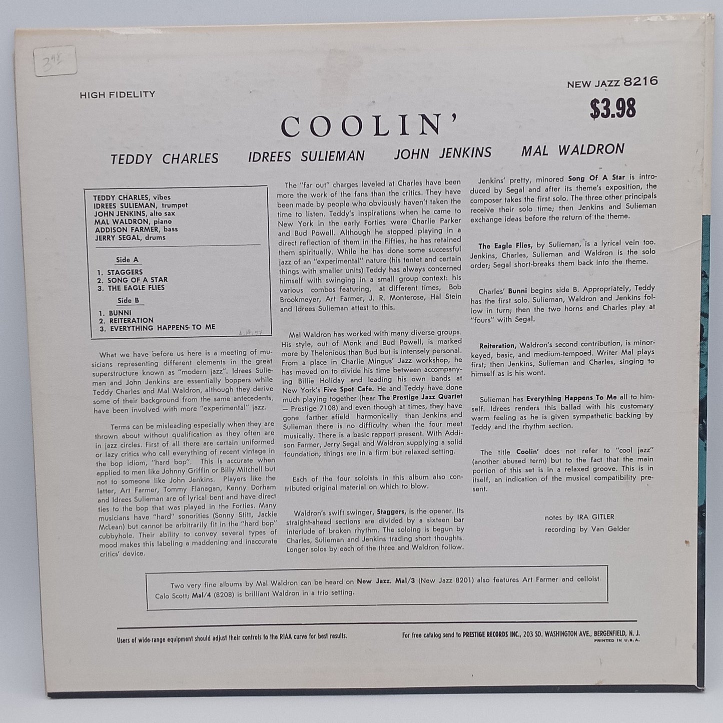 Teddy Charles - Idrees Sulieman - John Jenkins - Mal Waldron – Coolin'