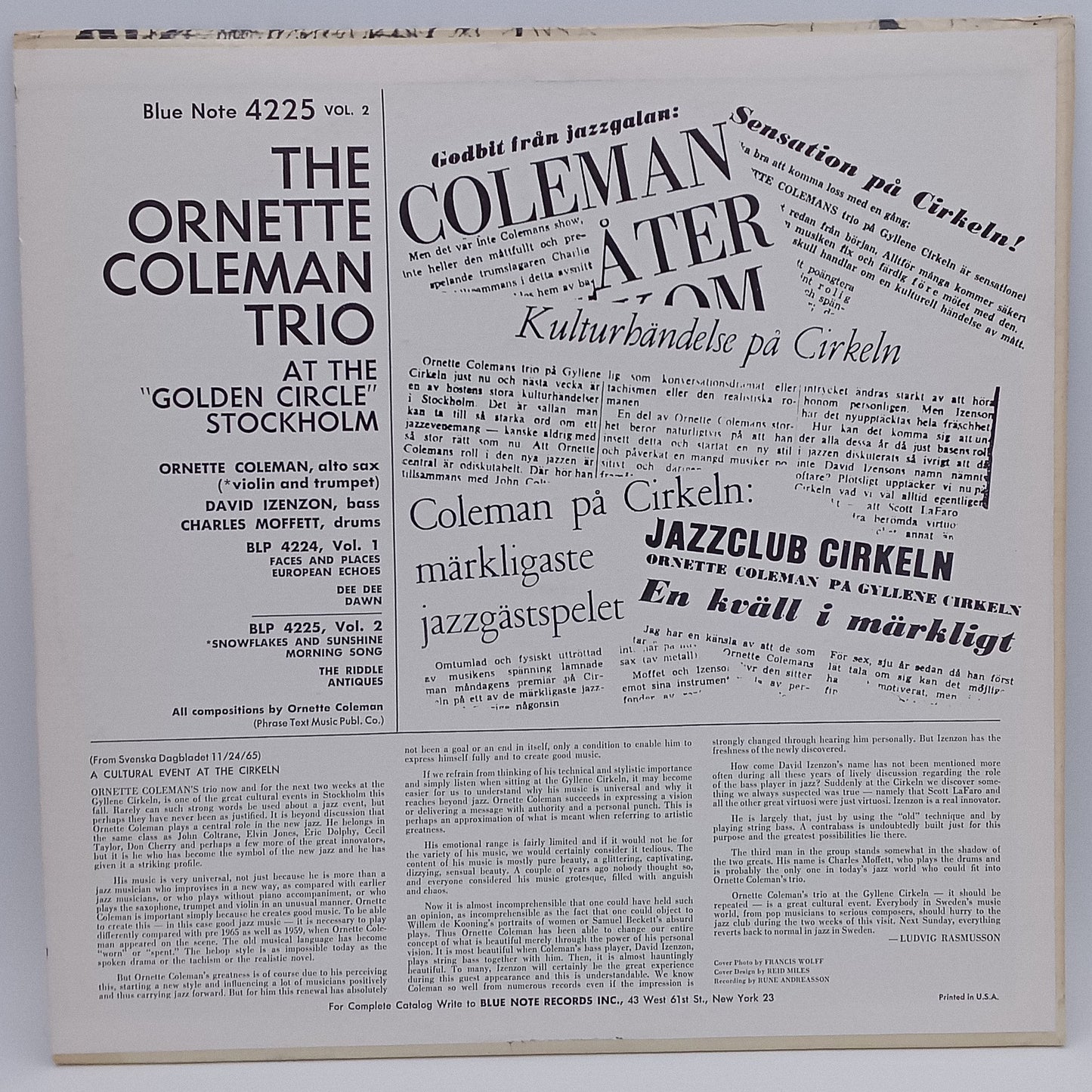 The Ornette Coleman Trio – At The "Golden Circle" Stockholm - Volume Two